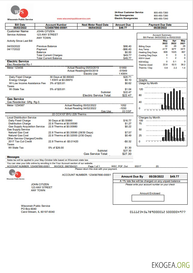 USA WPS utility bill template in Word and PDF format